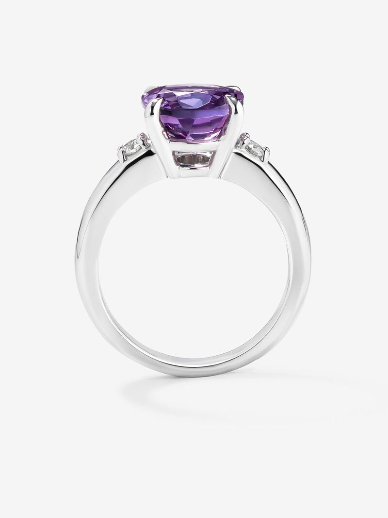 928 Silver triple ring with amethyst and diamonds image number 3