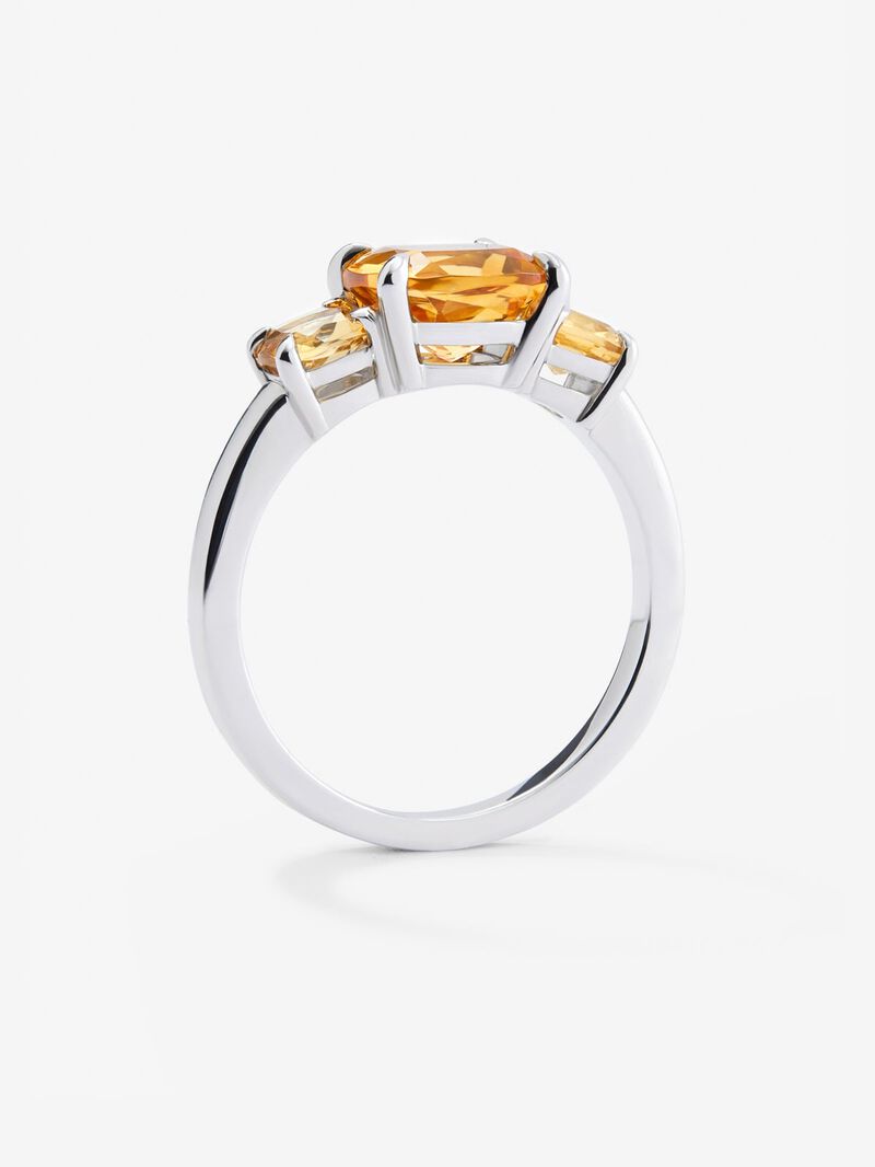 925 silver triplet ring with 3 cushion-cut yellow citrine quartz with a total of 2.15 cts image number 2