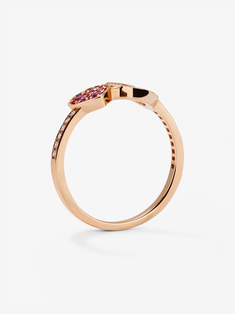 18kt rose gold ring of hearts with diamonds and pink sapphires image number 3