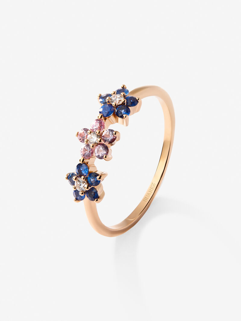 18kt rose gold ring with diamond and sapphires image number 0