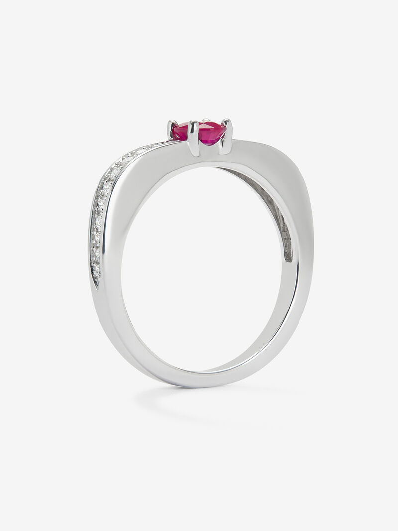 18K white gold ring with oval-cut red ruby ​​of 0.42 cts and 22 brilliant-cut diamonds with a total of 0.16 cts image number 4