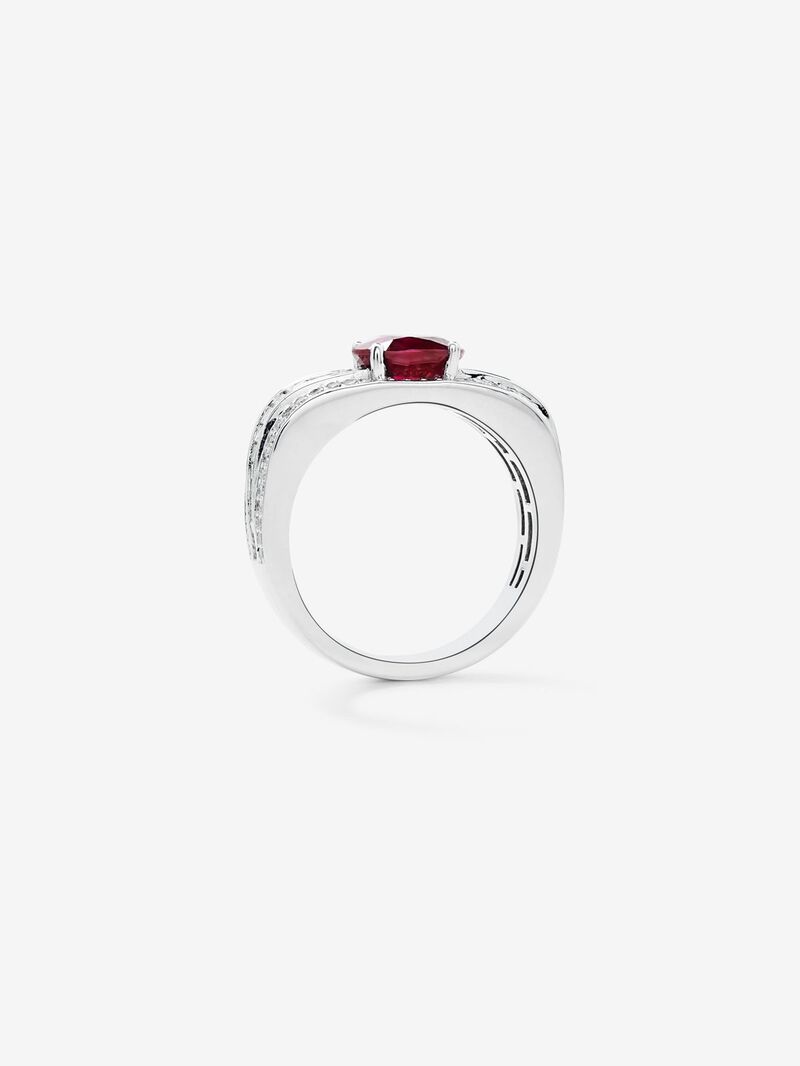 18K white gold ring with pigeon blood red ruby ​​in oval cut of 1.49 cts and 98 diamonds in baguette and brilliant cut with a total of 0.81 cts image number 4