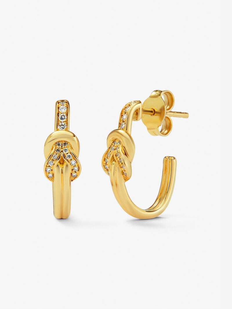 18k yellow gold ring earrings with white diamonds of 0.11 cts and knot shape image number 0