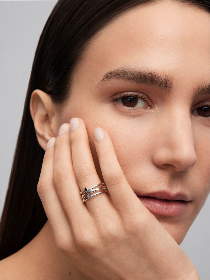 Cross multi-arm ring in 925 silver with brilliant-cut black spinel image number 1