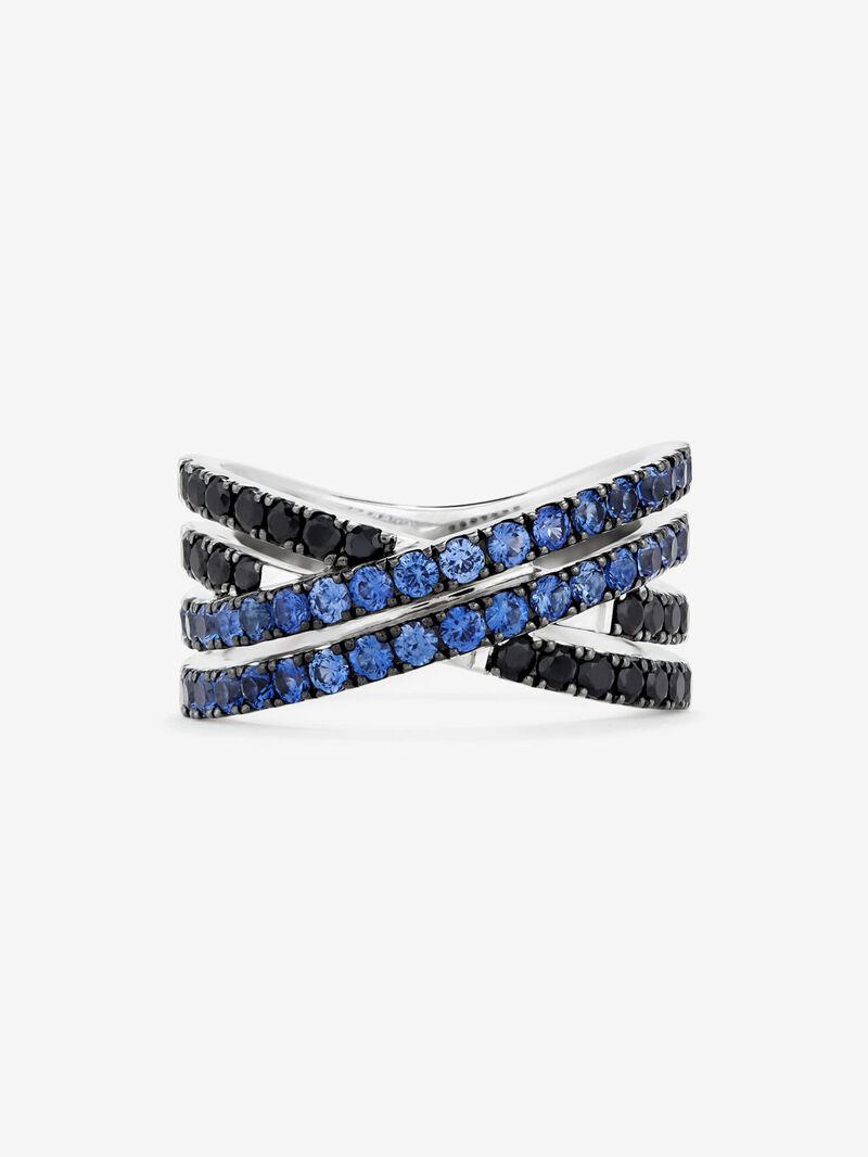 925 silver double arm cross ring with 36 brilliant-cut blue sapphires with a total of 1.26 cts and 22 black spinels with a total of 0.63 cts image number 1