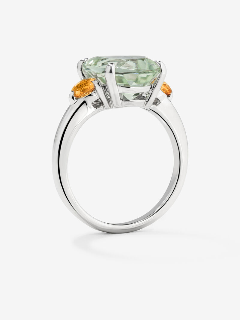 925 silver triple ring with oval-cut green amethyst of 4.55 cts and 2 brilliant-cut citrine quartz with a total of 0.46 cts image number 4
