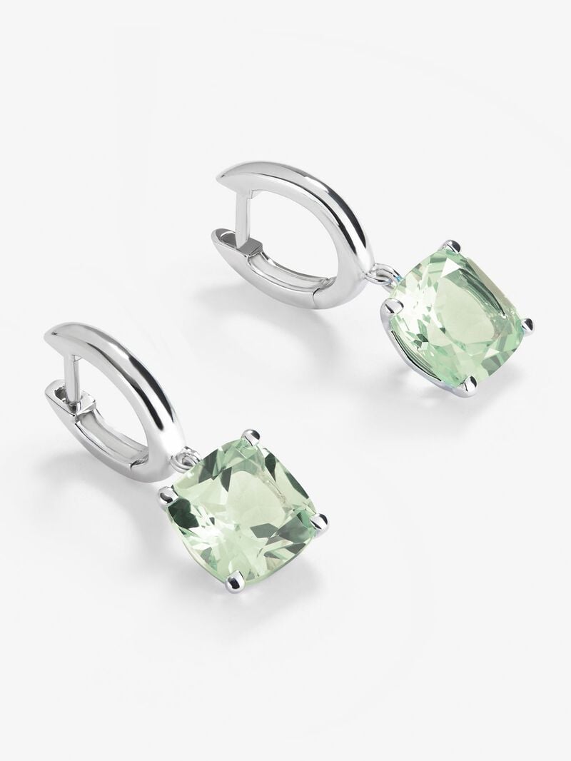 925 silver earrings with green amethists in 5.3 cts Cushion image number 2