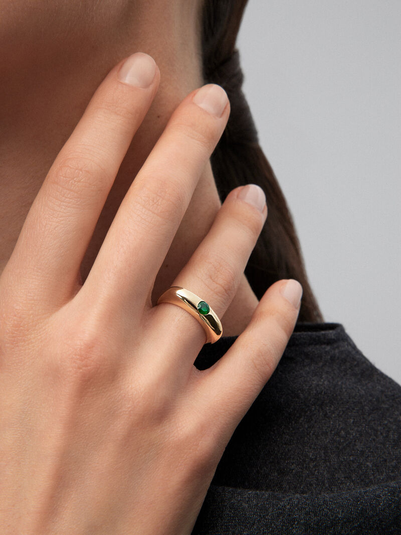 18K yellow gold ring with 0.25 ct brilliant cut emerald image number 3