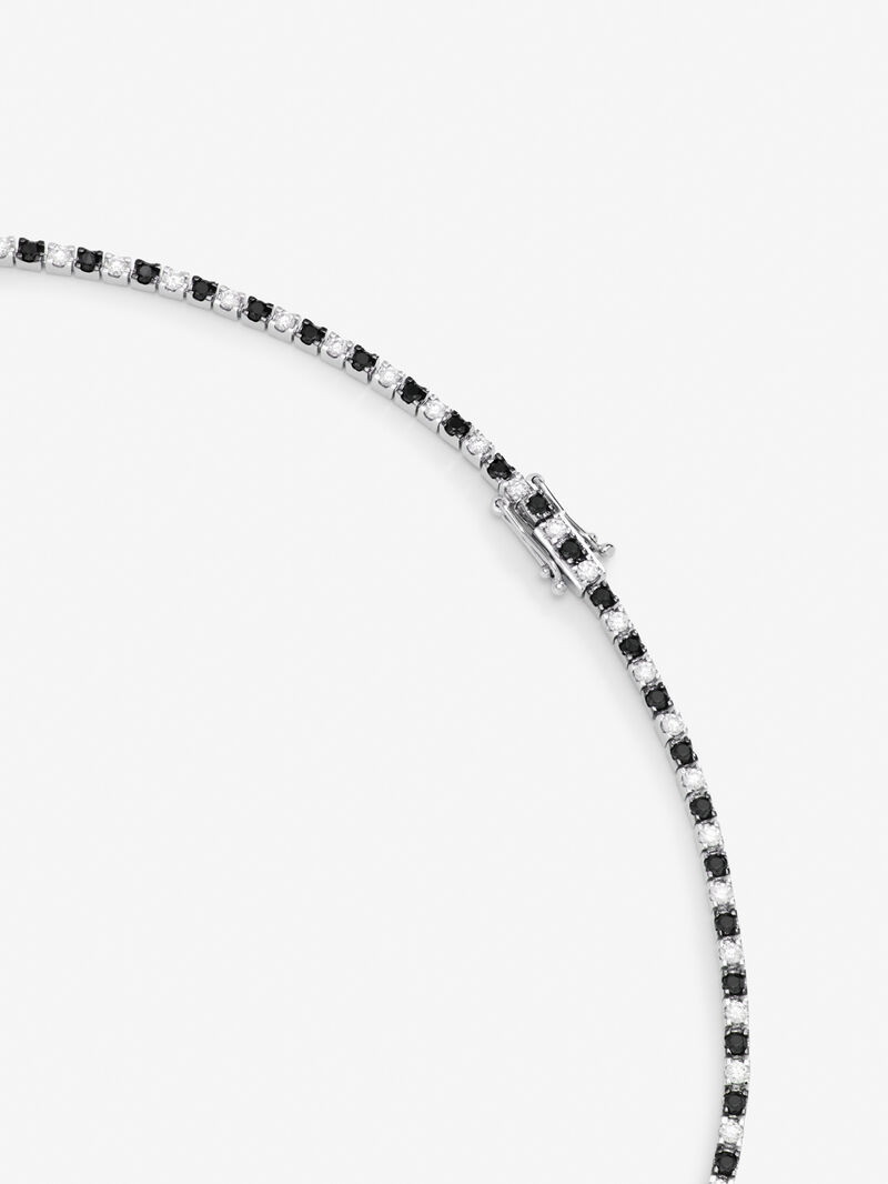 18K White Gold Rivière Necklace with white diamonds and black diamonds image number 4
