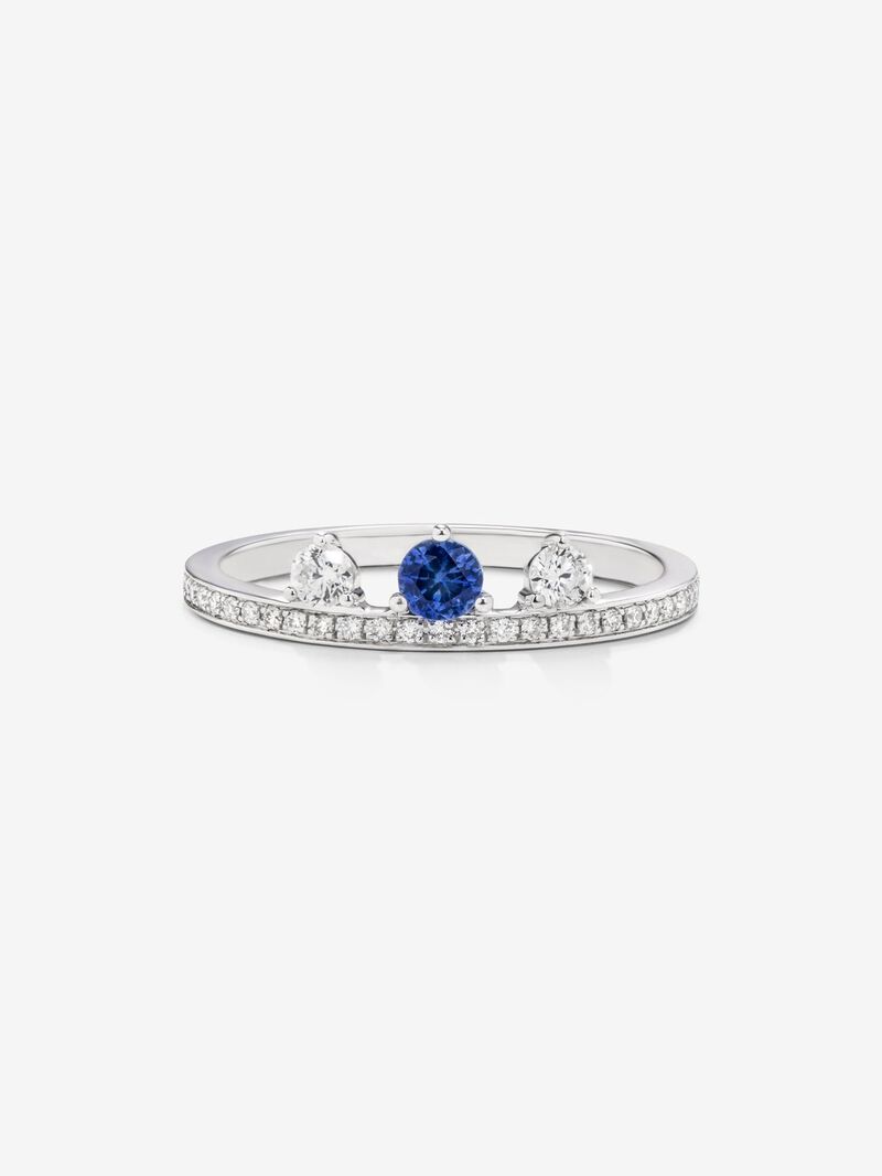 18K white gold ring with sapphire and diamonds image number 2