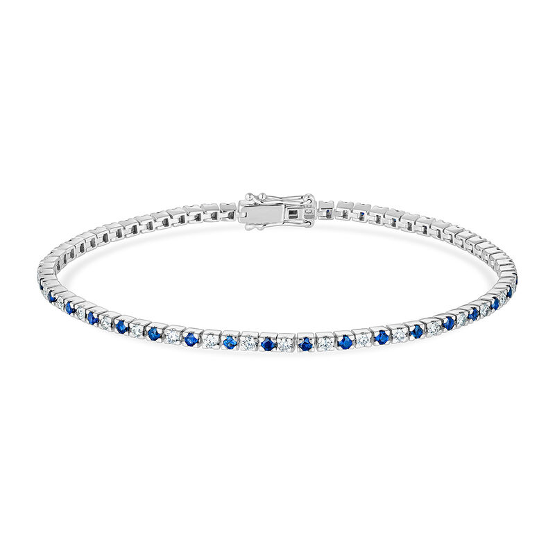 18kt white gold rivière bracelet with diamonds and blue sapphires, PU21057-OBDZ_V