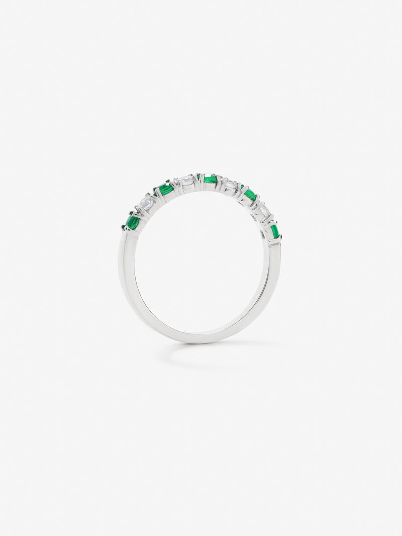 Half-eternity 18K gold ring with emerald and diamond image number 4