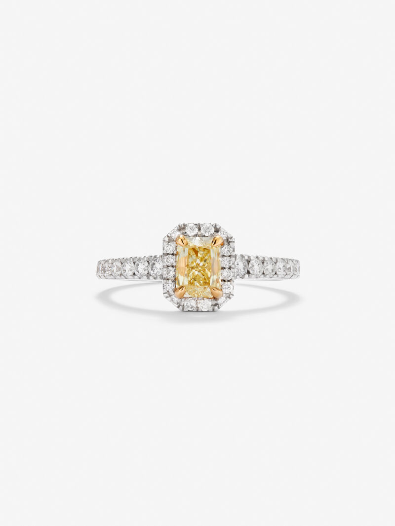 18K white gold ring with yellow diamond in radiant size of 1 cts and white diamonds in bright size of 0.49 cts image number 2