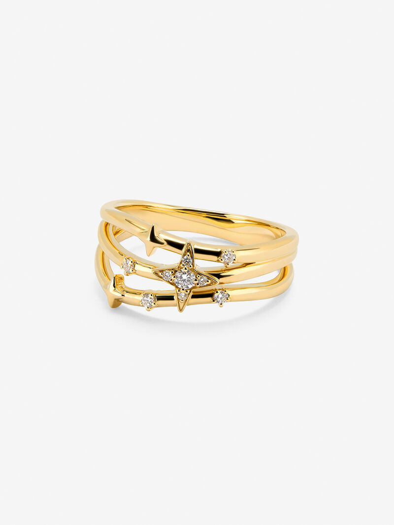 18K yellow gold multi-arm ring with 9 brilliant-cut diamonds with a total of 0.08 cts image number 2