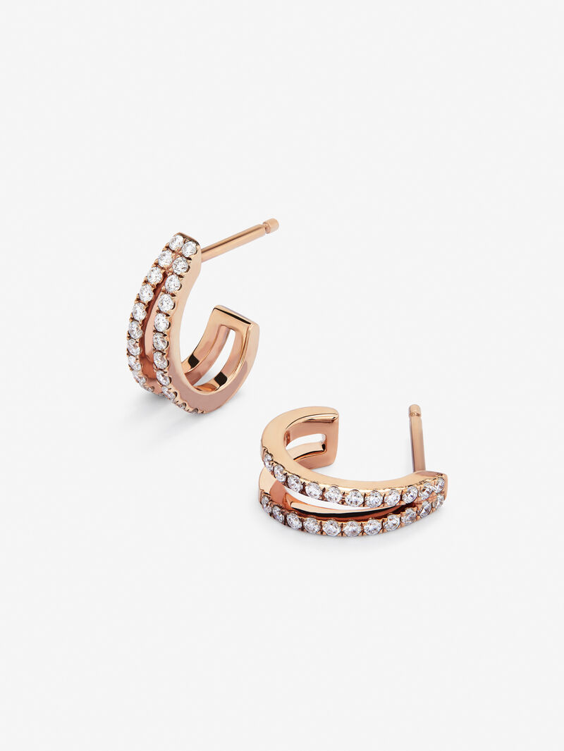 18K Rose Gold Double Hoop Earrings with Diamonds image number 2