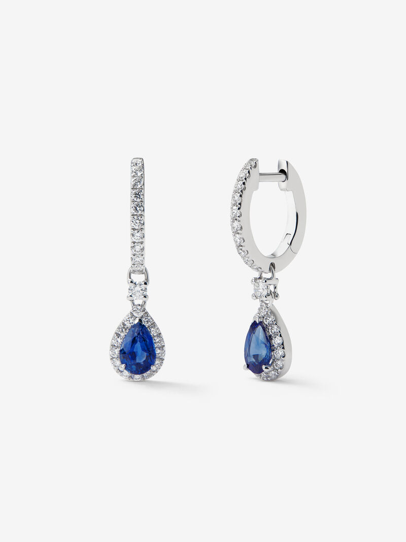 18K white gold earrings with 2 pear-cut blue sapphires with a total of 0.47 cts and 54 brilliant-cut diamonds with a total of 0.27 cts image number 0
