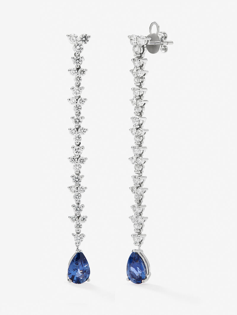 18K white gold earrings with blue sapps pear of 2.86 cts and white diamonds in 2.42 cts bright size image number 0