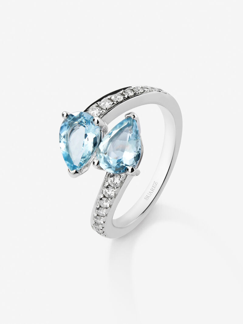 You and me ring in 18K white gold with 2 pear-cut blue aquamarines with a total of 1.81 cts and 18 brilliant-cut diamonds with a total of 0.22 cts image number 0