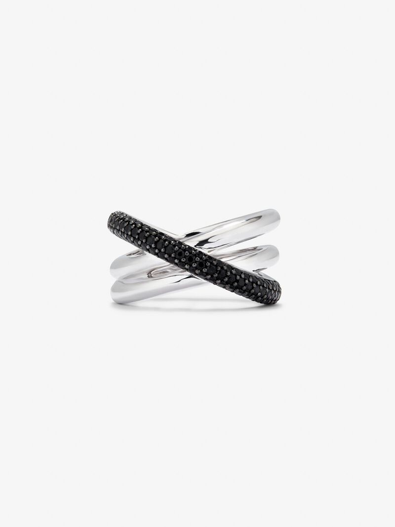 925 silver crossed multi-arm ring with brilliant-cut black spinels image number 2