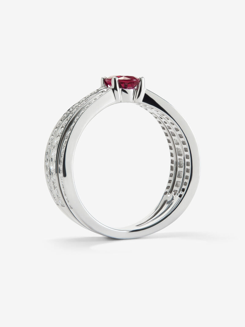 18K white gold multi-arm ring with oval-cut red ruby ​​of 0.65 cts and brilliant-cut diamonds with a total of 0.45 cts image number 4
