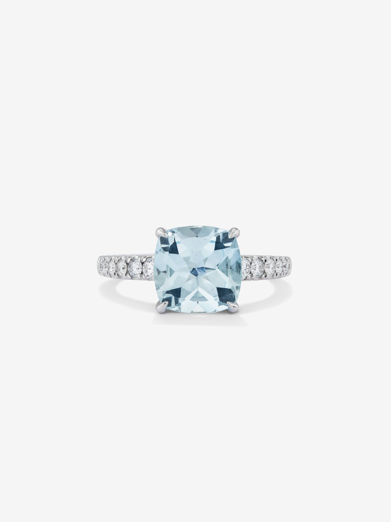18K white gold solitaire ring with topaz and diamond image number 2