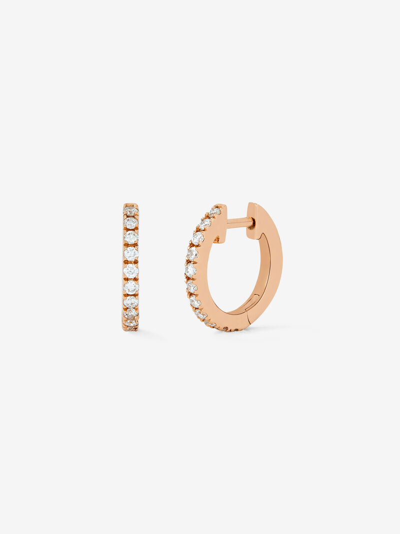 18K rose gold small hoop earrings with diamonds image number 0