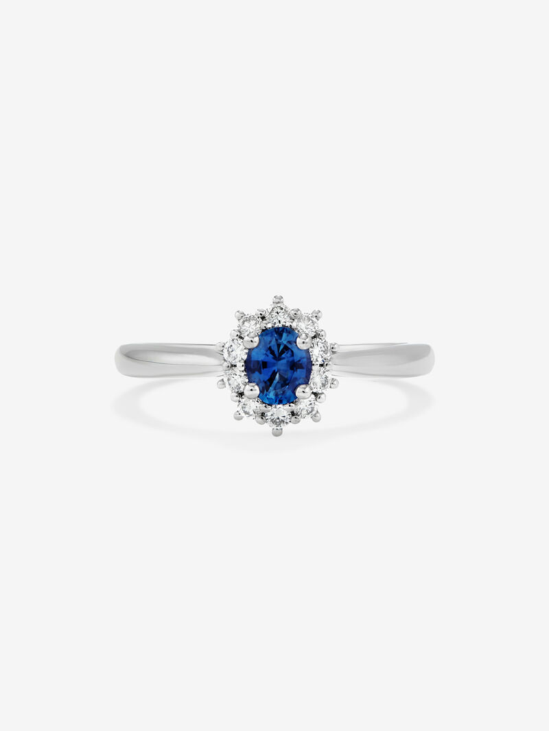 18K white gold ring with oval-cut blue sapphire of 0.38 cts and brilliant-cut diamonds with a total of 0.12 cts image number 2