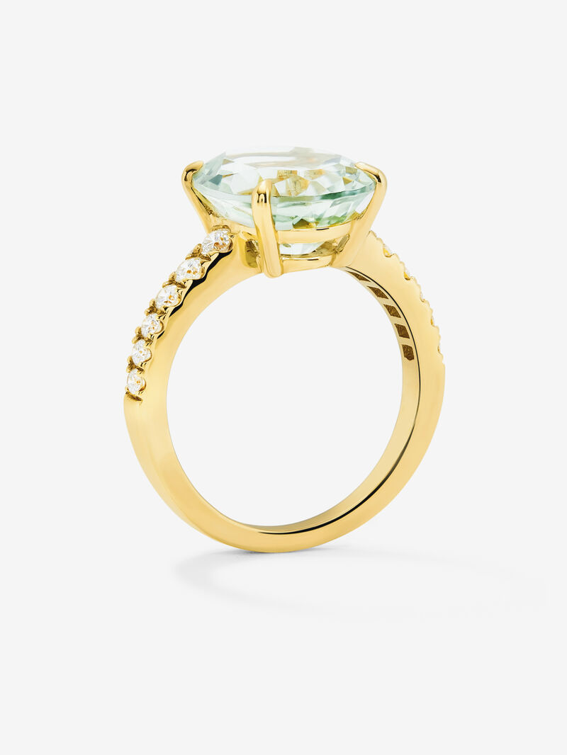 18K yellow gold ring with oval-cut green amethyst of 4.34 cts and 12 brilliant-cut diamonds with a total of 0.29 cts image number 4