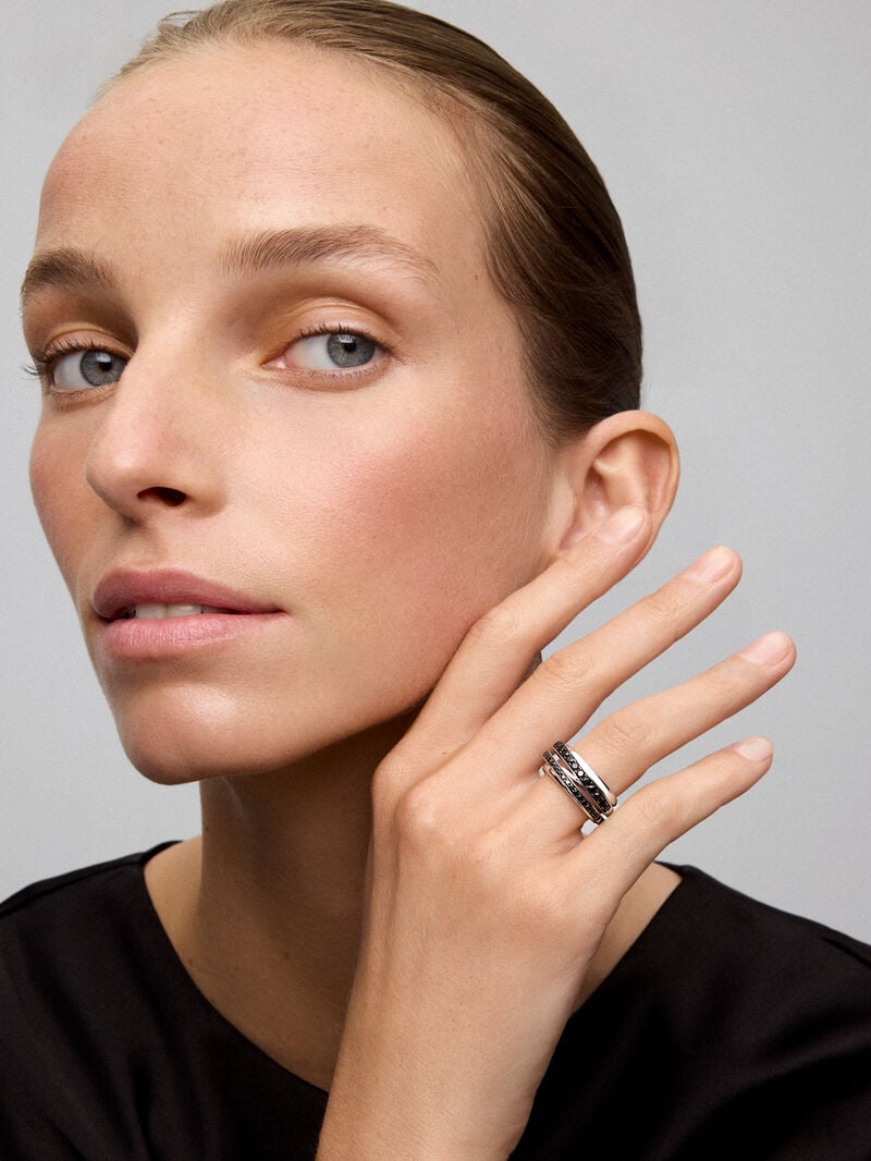 925 Silver Ring with Black Spinel Pavé image number 2