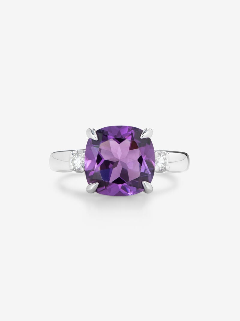 928 Silver Trilogy Ring with Amethyst and Diamonds image number 2
