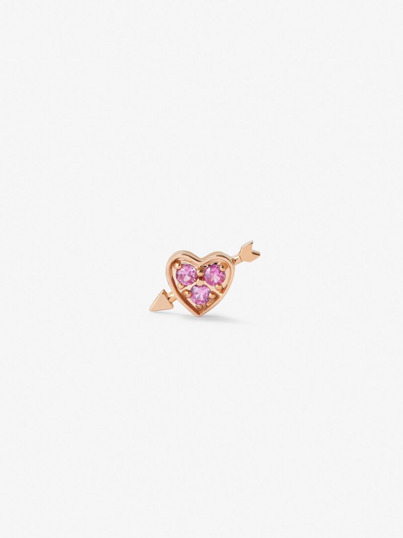 Individual 18K rose gold earring with 3 brilliant-cut pink sapphires with a total of 0.1 cts and heart shape image number 0