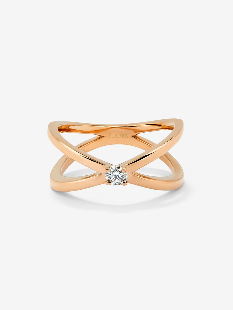 18K rose gold cross ring with 0.12 ct brilliant cut diamond image number 2