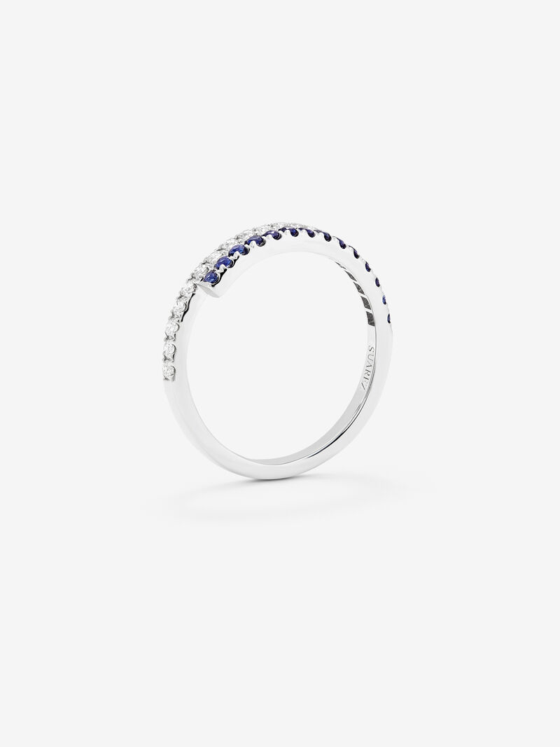 18K white gold half hoop ring with diamond and sapphire image number 4