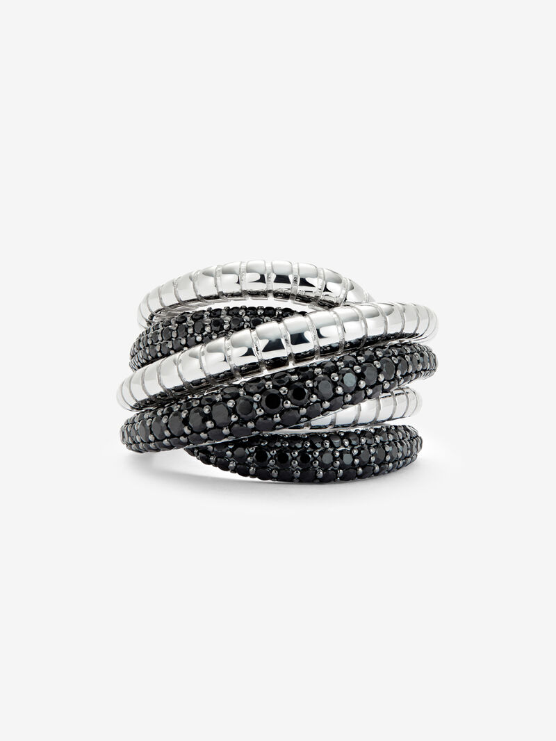 Wide multi-arm 925 silver ring with 213 brilliant-cut black spinels image number 2