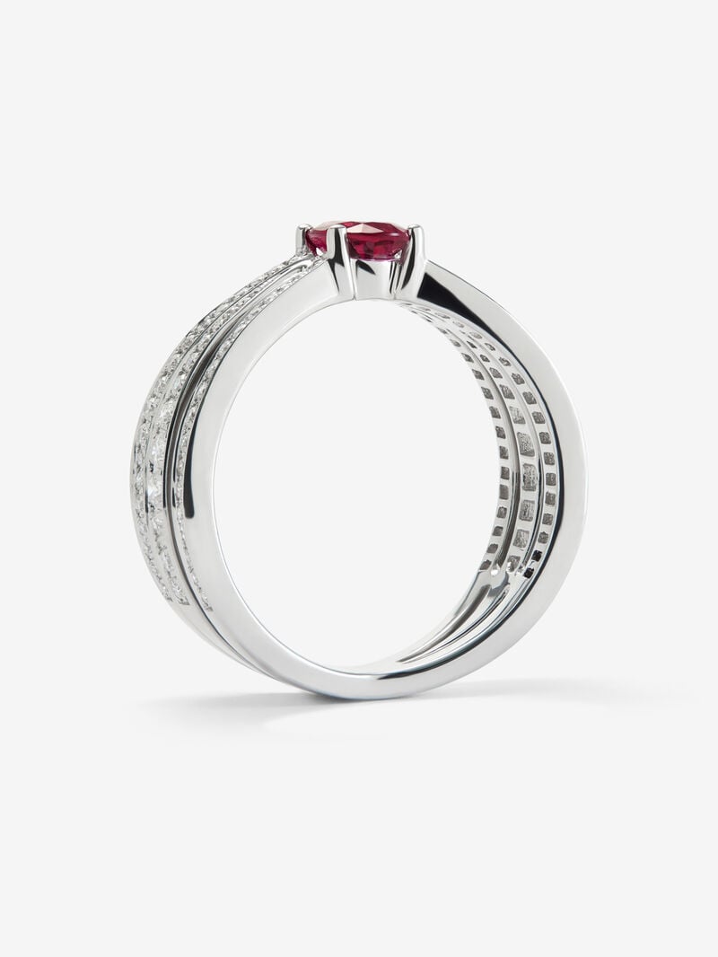 18K white gold multi-arm ring with oval-cut red ruby ​​of 0.65 cts and brilliant-cut diamonds with a total of 0.45 cts image number 4