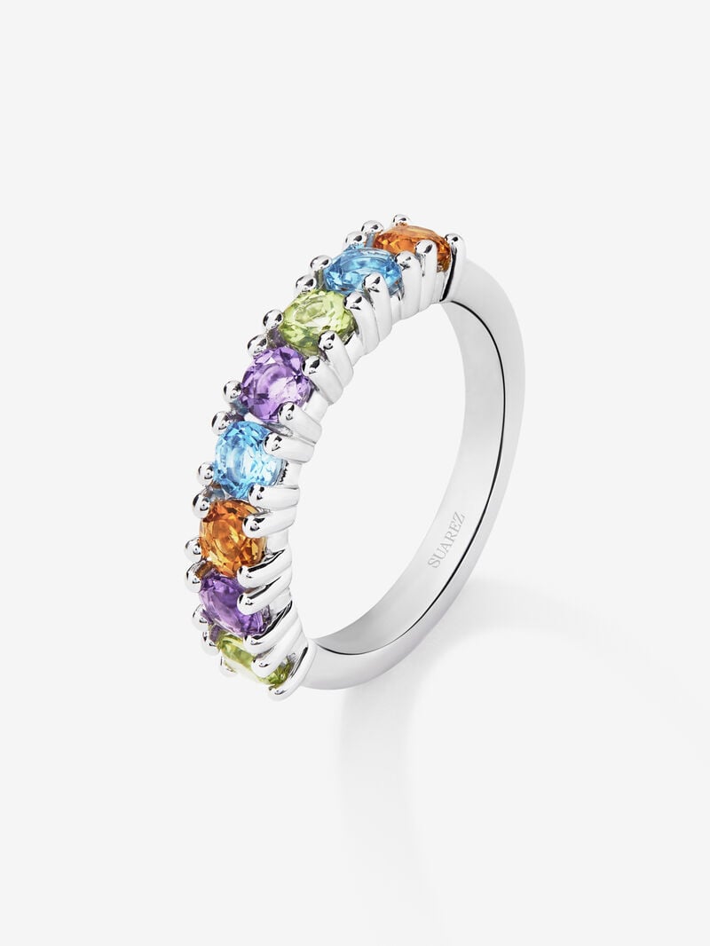 925 silver ring with brilliant-cut peridots, purple amethysts, citrine quartz and Swiss blue topaz image number 0