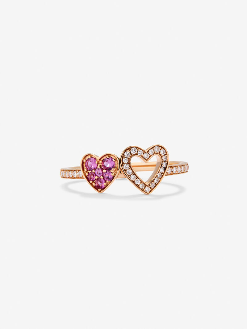 18kt rose gold ring with diamonds and pink sapphires image number 1