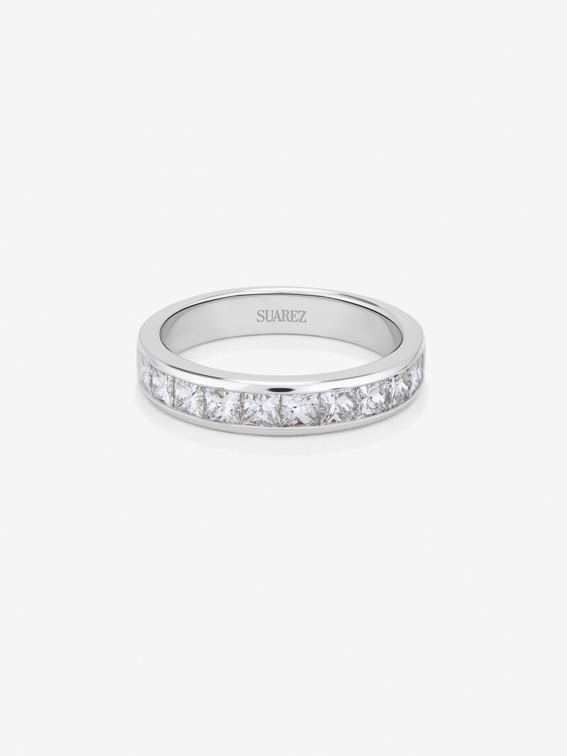 Half alliance engagement ring made of 18K white gold with princess cut diamonds in rail 1.40ct image number 2