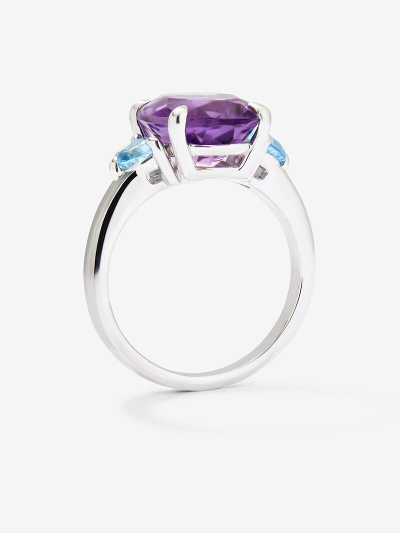 925 silver triple ring with oval-cut purple amethyst and 2 brilliant-cut Swiss blue topazes image number 4