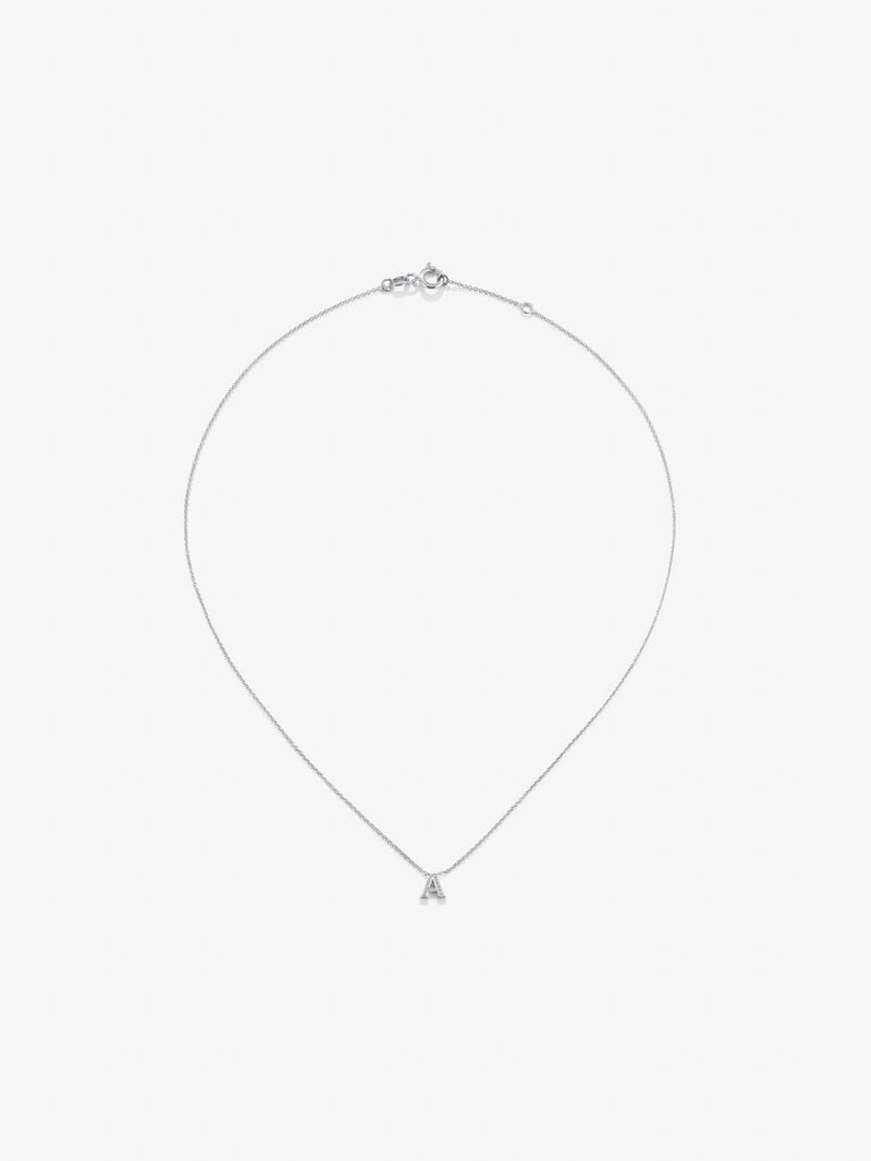 Pendant necklace with small initial in 18K white gold and diamonds. image number 1