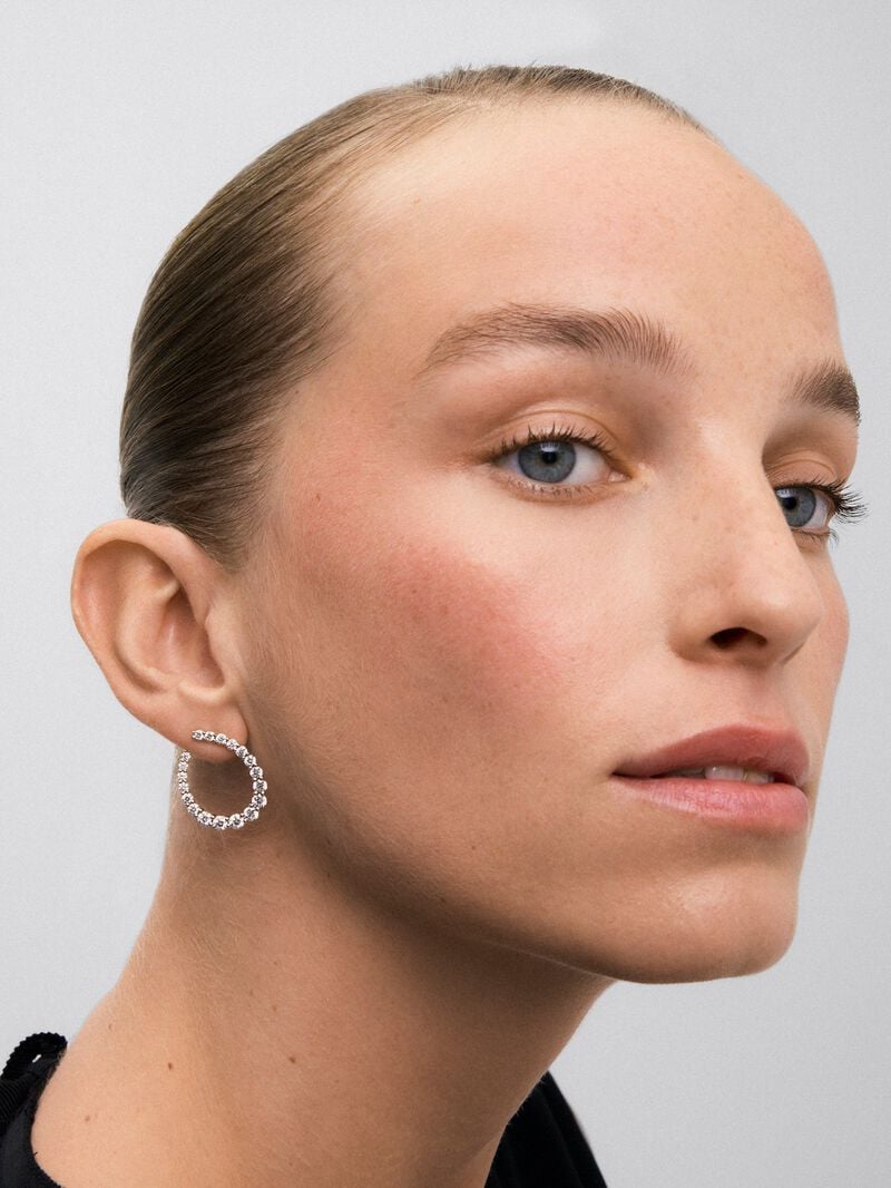 18K White Gold Open Aro Earrings with Bright Size 3.1 CTS image number 5