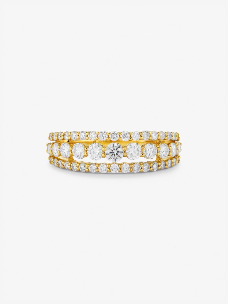 18K yellow gold triple ring with 45 brilliant-cut diamonds with a total of 0.93 cts image number 2