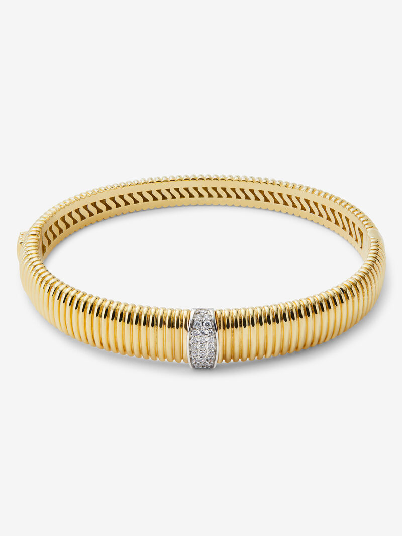18K White and Yellow Gold Fluted Rigid Bracelet with Pavé Diamonds image number 0