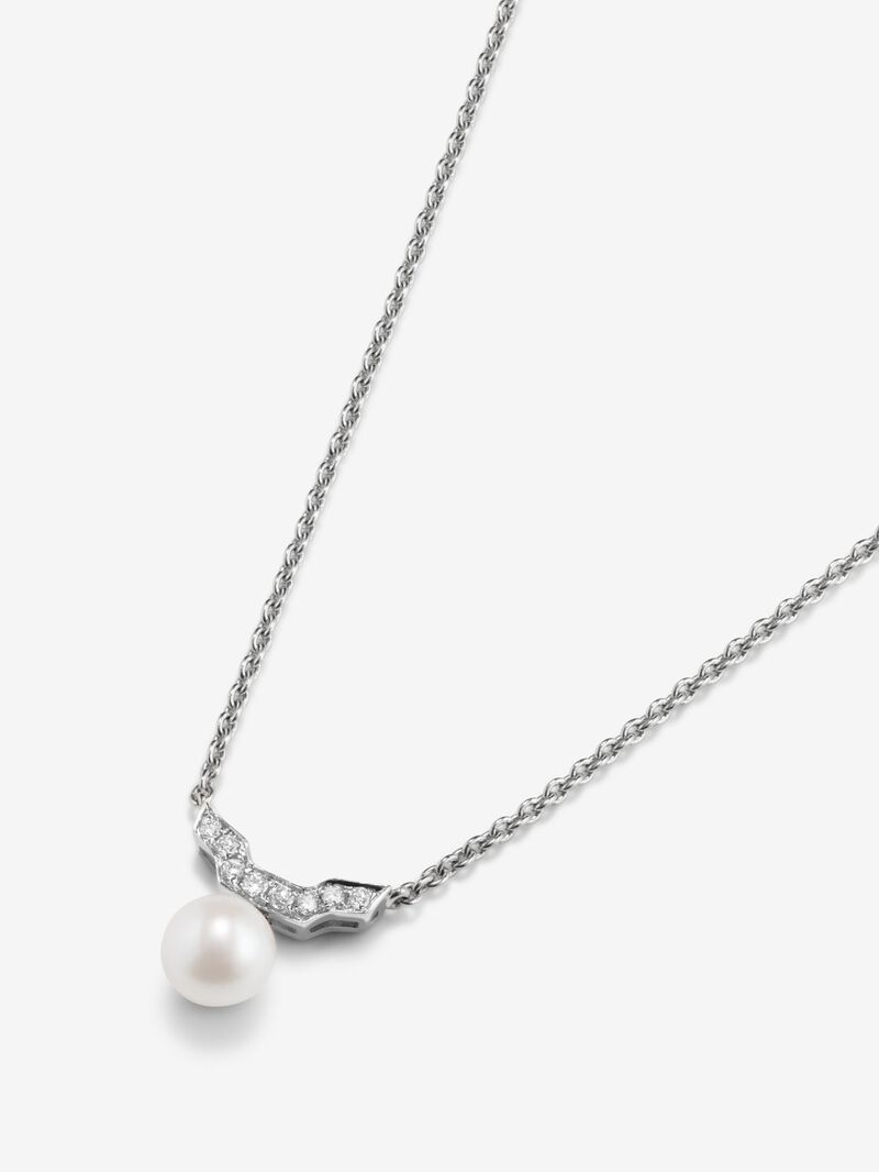 18k white gold pendant necklace with Akoya pearl and diamonds. image number 2