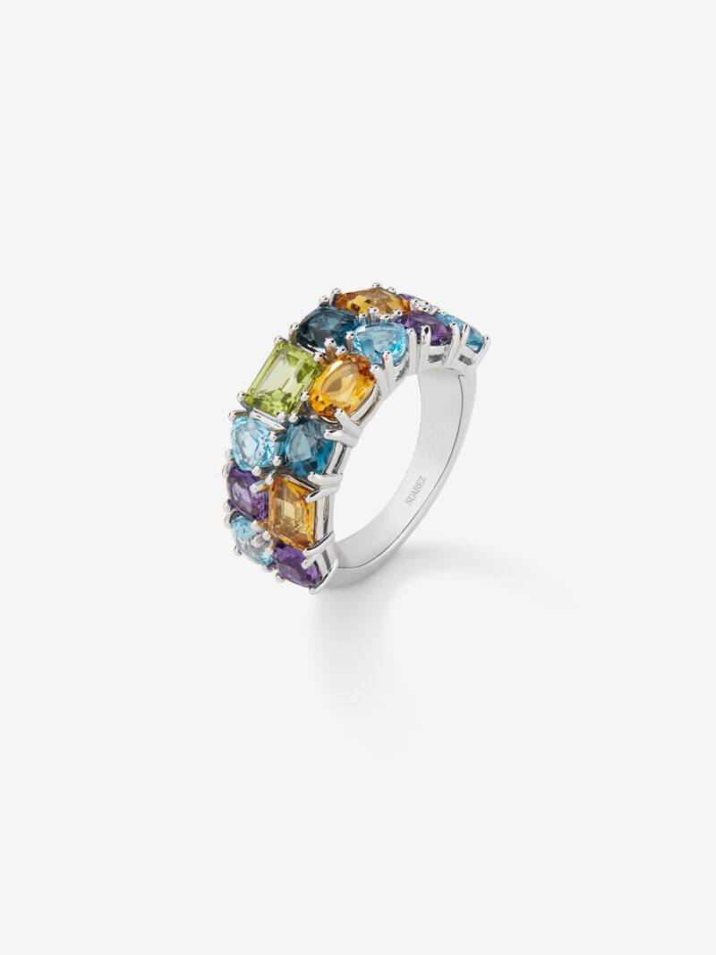 925 Silver double band ring with multicolored gems image number 1