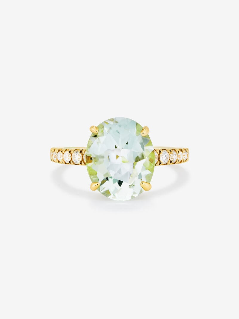 18K yellow gold ring with oval-cut green amethyst of 4.34 cts and 12 brilliant-cut diamonds with a total of 0.29 cts image number 2