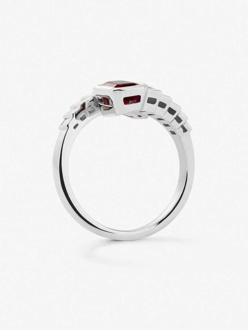 You and me ring in 18K white gold 2 with octagonal cut red rubies with a total of 2.06 cts and 10 baguette cut diamonds with a total of 0.57 cts image number 4