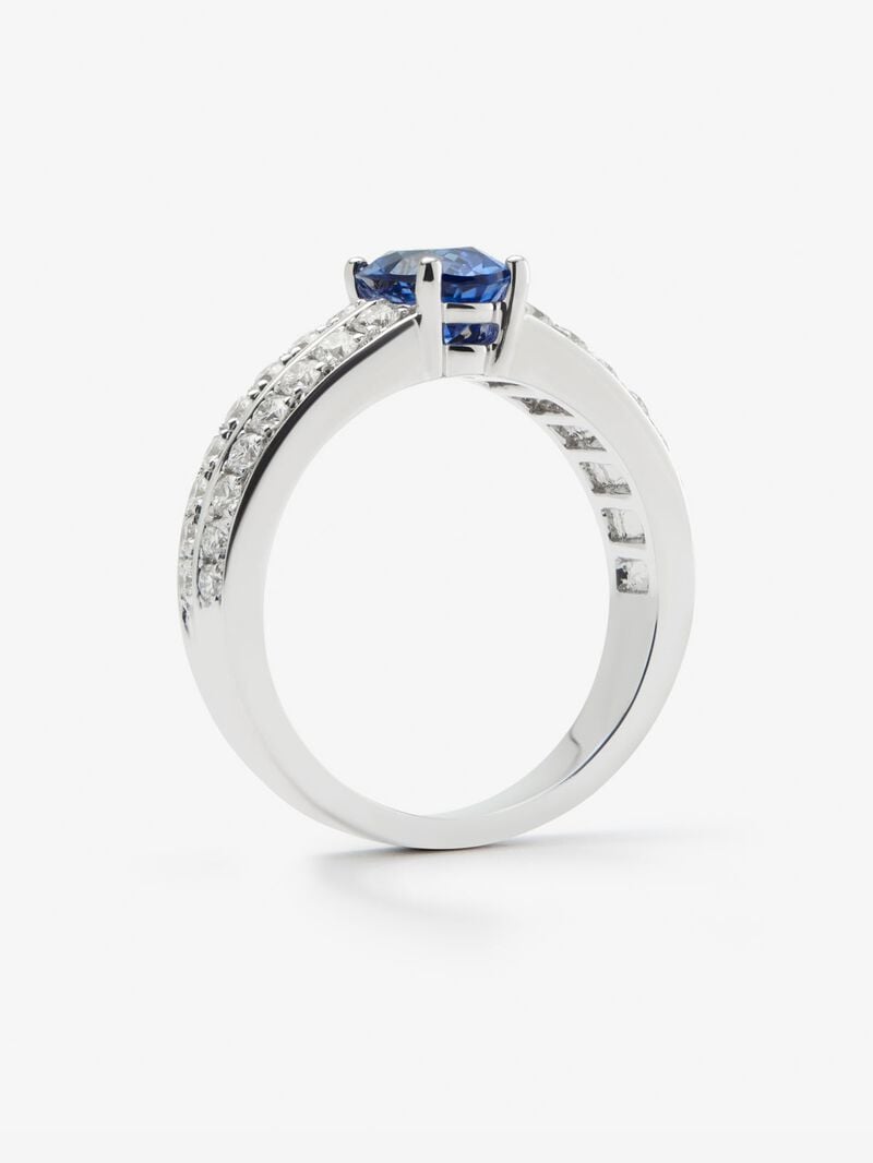18K white gold ring with vivid blue sapphire in oval cut of 1,292 cts and 32 brilliant cut diamonds with a total of 0.6 cts image number 3