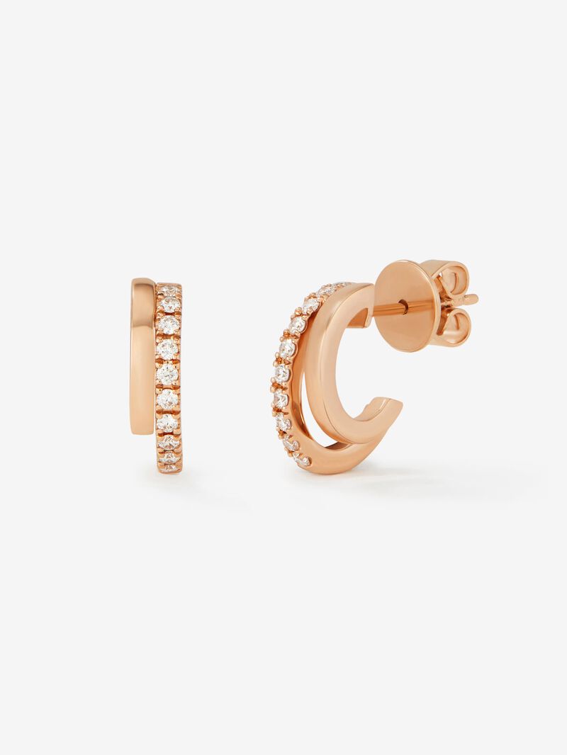 18K rose gold double hoop earrings with diamonds image number 0