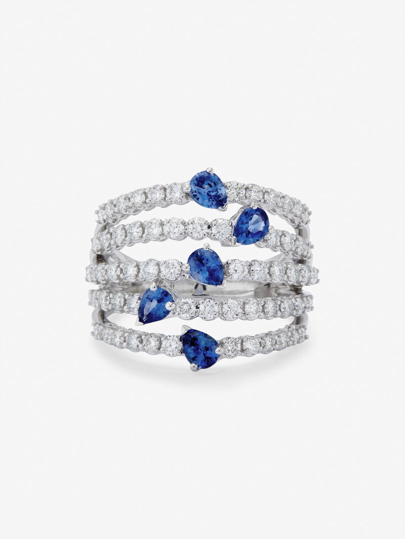 You and me ring in 18K white gold with 5 pear-cut blue sapphires with a total of 1.13 cts and 60 brilliant-cut diamonds with a total of 1 cts image number 4